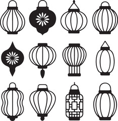Chinese Lanterns Collection Black and White Decorative Lamps