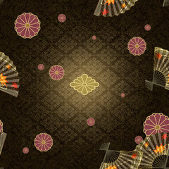 日本の伝統文様　桔梗花菱　扇　紅葉　秋　シームレス