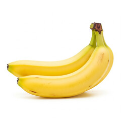 three ripe bananas grouped together on white background