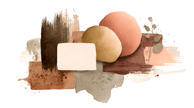 Abstract watercolor shapes, isolated on transparent background