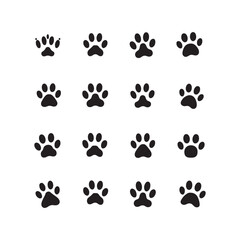 "Cat and dog paw silhouette vector set – animal footprint icons for pet care, veterinary, and adoption designs."