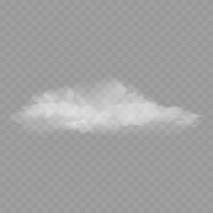 Realistic White Fluffy Cloud. Transparent Weather Sky Element. Vector
