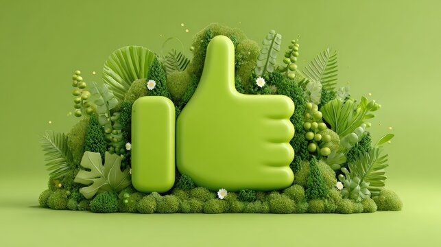 Green thumbs up, lush greenery