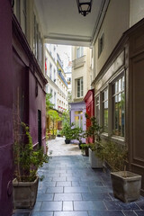 Paris, the passage de l’Ancre in the 3e arrondissement, beautiful covered pathway in the french city
