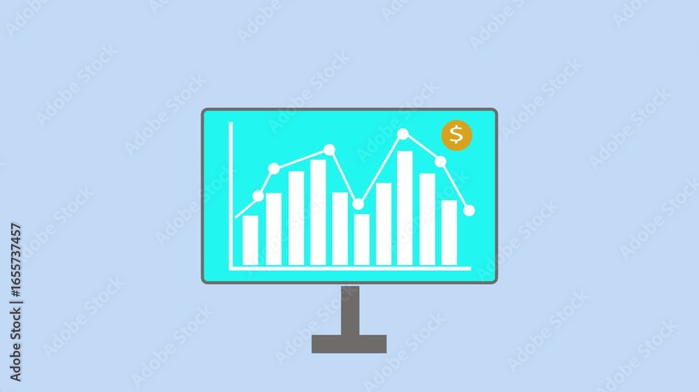 Poster financial analysis animated growth chart screen display business success data statistics finance tec