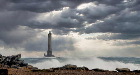 Fototapeta premium View of lighthouse of Gatteville, Manche, Cotentin, Normandie, France