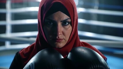 Muslim Woman Boxer Strength & Determination in the Ring - Powered by Adobe