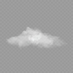Realistic White Fluffy Cloud. Transparent Weather Sky Element. Vector