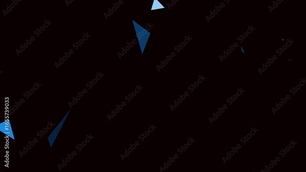 Poster motion graphics abstract blue triangles dark background glowing shimmering particles loopable animat