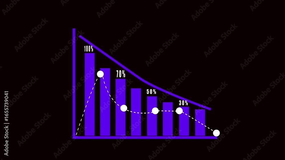 Poster purple blue background animated bar graph declining sales chart business finance data infographic pr