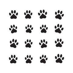 "Dog and cat paw print vector set – simple black silhouettes for animal care, rescue, and pet shop branding."