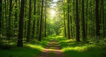 Obraz premium Sunlight filtering through the leaves of a dense forest