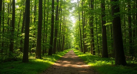 Obraz premium A beautiful and serene walking trail in a deep woods