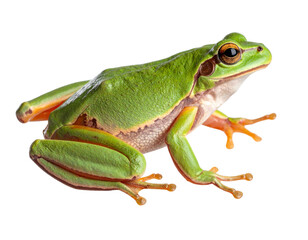 Obraz premium Side View of Green Tree Frog Climbing with Outstretched Legs, Transparent PNG