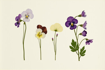 Naklejka premium A set of four pansies on a white background.