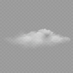 Realistic White Fluffy Cloud. Transparent Weather Sky Element. Vector