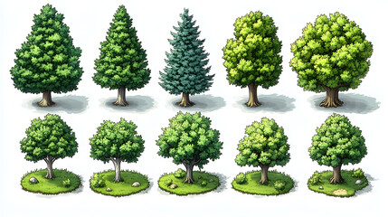 Fototapeta premium Diverse Collection of Stylized Trees for Game Assets