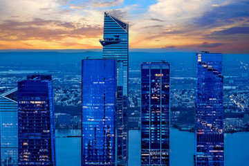Sunset Aerial View from the Empire State Building Observatory. New York City Business Center.