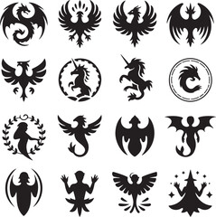 Fantasy Creature and Mythological Symbol Silhouettes Collection dragon phoenix