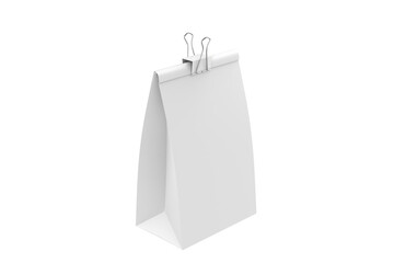 Paper Bag with Binder Clip Mockup Isolated On White Background. 3d illustration
