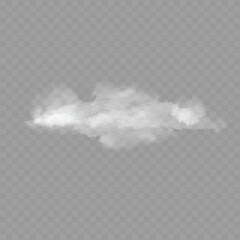 Realistic White Fluffy Cloud. Transparent Weather Sky Element. Vector