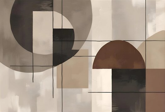 Modern Geometric Abstract Art in Neutral Earth Tones &ndash; Minimalist Shapes and Lines Composition