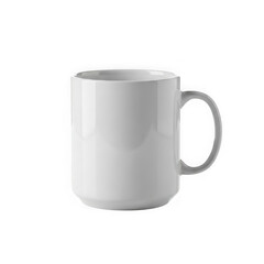 Plain white ceramic coffee mug with handle on black background