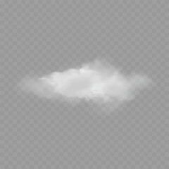 Realistic White Fluffy Cloud. Transparent Weather Sky Element. Vector