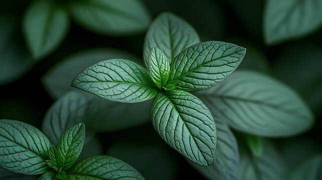 Vibrant mint leaves in a close-up shot, showcasing intricate vei