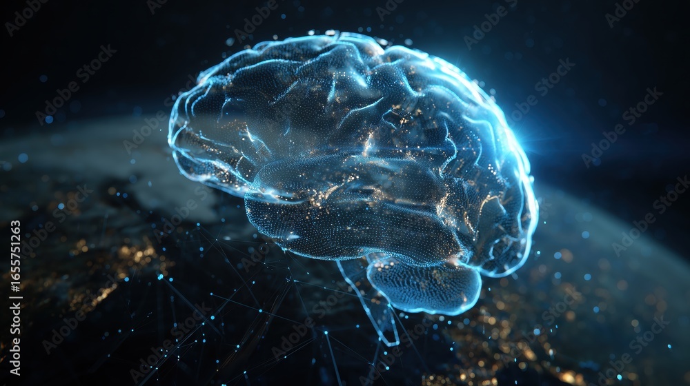 Aufkleber ai-powered digital brain merging with earth globe digital representation of a brain with a glowing o