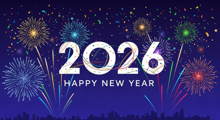 Happy New Year 2026 banner or greeting card design. 