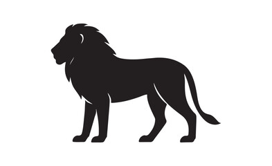 Obraz premium Majestic black silhouette of a powerful male lion standing proudly against a white background