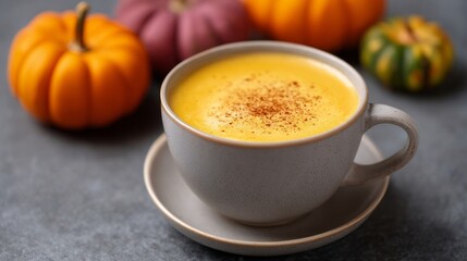 Creamy pumpkin soup swirls with cinnamon spice, echoing the cozy warmth of Samhain and Harvest Home celebrations