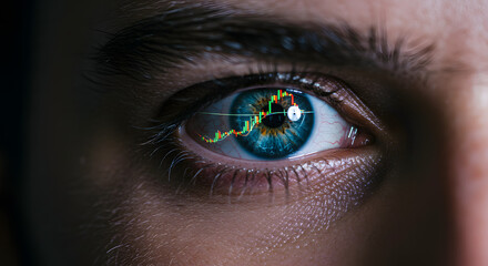 Fototapeta premium Close-up of a person's eye, reflecting a financial chart, conveying growth and investment.