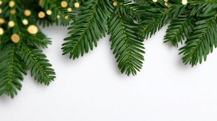 Evergreen essence, festive spruce whispers solstice magic, Yule tide's verdant embrace, holiday serenity with golden echoes