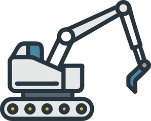 Excavator with long arm on white background