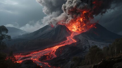 Explosive volcanic eruption with giant ash cloud