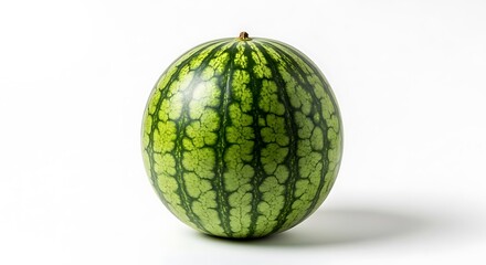 Whole oval watermelon with green stripes on a white background
