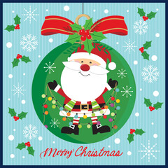 Festive Santa Claus Christmas Ornament with Holly and Snowflakes