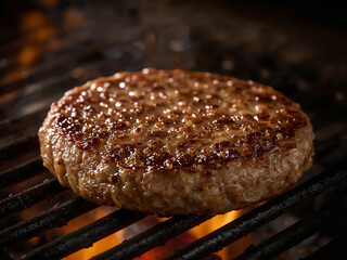 A Juicy Burger Patty Sizzling on the Grill