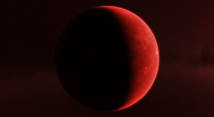 Red planet with dark terminator line