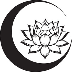 Monochrome Lotus Flower Silhouette with Crescent Moon Serenity and Symbolism in a Timeless Design