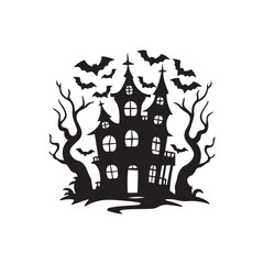 Haunted House with Bats Silhouette – Halloween Vector Design