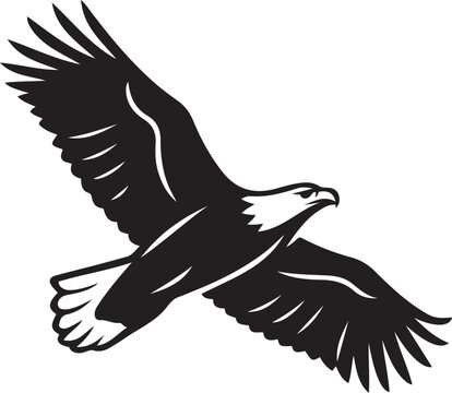 Soaring eagle silhouette bird vector art, Black eagle flying design on white background