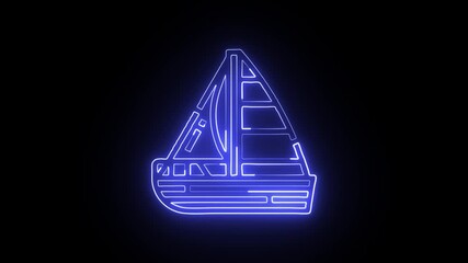 glowing neon sailboat icon isolated, black background, HD video motion graphic animation for sailing, leisure, and nautical adventures
