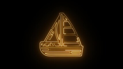 glowing neon sailboat icon isolated, black background, HD video motion graphic animation for sailing, leisure, and nautical adventures
