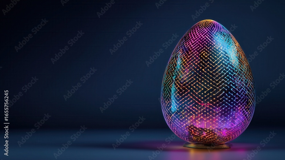 Aufkleber easter egg of transparent circuit illuminated decorative egg with intricate patterns against a dark 
