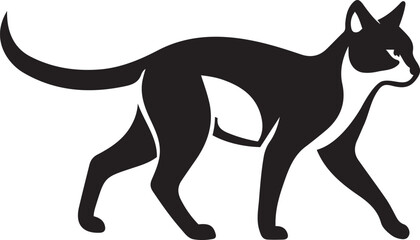 Cat walking stylized silhouette vector, Black and white feline illustration design
