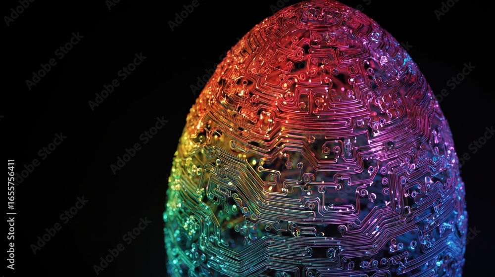 Aufkleber easter egg of transparent circuit digital egg design featuring intricate circuit patterns and vibran