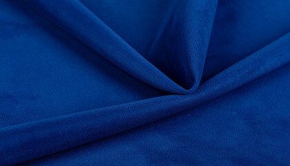 Rich Cobalt Blue Suede Fabric Draped in Elegant Folds with Soft Textural Details